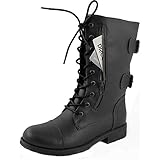 DailyShoes Women's Military Combat Lace up Mid Calf High Credit Card Knife Money Wallet Pocket Boots