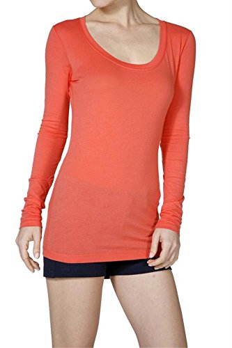 Women's Basic Solid Cotton Blend Long Sleeve Scoop Neck Tunic Tee