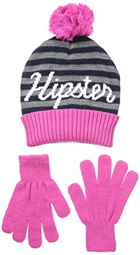 Nolan Gloves Big Girls' Two-Piece Hipster Slogan Beanie and Gloves Set