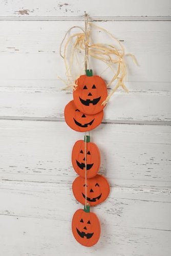 Multiple Wood Jack O Lantern Pumpkins Dangling Wall or Door Halloween Decoration