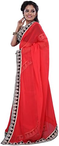 Surat Tex Red Chiffon Casual Wear Embroidered Sarees With Blouse Piece-F82SE1006SU