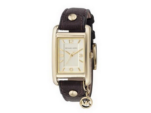 Michael Kors Leather Brown Leather Strap Gold Tone Dial Womens Watch #MK2166