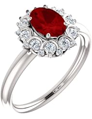 18K White Gold 7.00x5.00mm Oval Cut Ruby and Diamond Ring -- LIFETIME WARRANTY