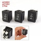 3 Pcs 6 Pin Black Dpdt On/off/on Boat Rocker Switch
