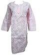 Boho Indian Kurta Pink Tunic Floral Embroidered Cotton Kurti Dress Xl Sz