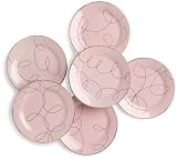 Yedi Houseware Classic Coffee and Tea Pretty in Pink Dessert Plates, Pink/Gold, Set of 6