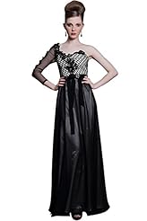 A-line Chiffon/Silk One Shoulder Cocktail Beaded Lace Mesh Evening Dress/Party Dress/Wedding Dress  With a Sash 