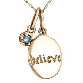 10k Yellow Gold Blue Topaz and Gold Believe Charm, 18 by