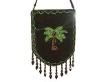 Beaded Velvet Handmade Cell Phone Handbag/bag Palm Tree Green with Beaded Handle