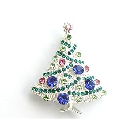 Fancy Peridot Rhinestone Christmas Tree Pin Brooch