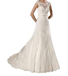 Sexy Sheer Applique Lace Mermaid Tulle Sleeveless Wedding Dress  with a Brush/Sweep Train  With a Sash 