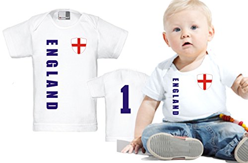 England BABY EM T-Shirt – Trikot Look – Gr. 56-86 – weiß (68/74)