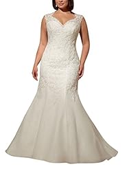 Plus Size Applique Vintage Open-Back Lace Mermaid Short Sleeves Organza  Dress with a Court Train 