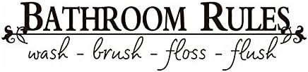RRRLJL Bathroom Rules Wash Brush Floss Flush Quote Saying Wall Decal Sticker Home Decor for Bathroom (BLACK, 5"ร23")