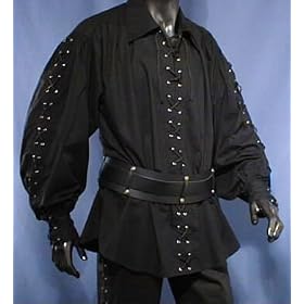 Inter Moden Baumwollhemd Piratenhemd Pirat Hemd geschnürt Gr. S-XXXL, weiss, schwarz