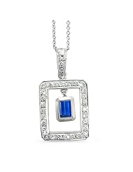 Twin Rectangular Shaped Diamond Pendant In 18K White Gold With A 0.75 ct. Genuine Blue Sapphire Center Stone.