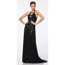 Buy 3076 BLACK SEQUINCE SATIN HALTER LONG GOWN