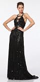 3076 BLACK SEQUINCE SATIN HALTER LONG GOWN