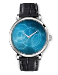 SPRAWL Aanalog Fashion Series Silver Ladies Watches of Genuine Black Leather Strap,Unique Wrist Watch for Women Girls Designed with Circles on blue background