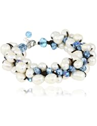Bronze Crystal and Freshwater Cultured Pearl Strand Bracelet, 7.5+1" Extender