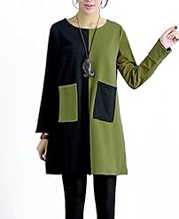 Checkered Print Long Sleeves Cotton/Knit  Dress