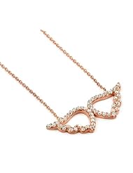 Rose Gold Plated Angel Wings CZ Necklace 16+1 Inches Adjustable