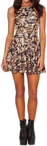 Summer Pleated Knee-length Digital Print Bee Pattern Reversible Skater Dress