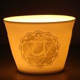 Porcelain Tea Light Candle Cup Holder with Anahata 4th Chakra Symbol