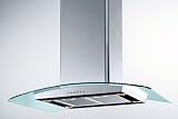 formschöne Inselhaube 90 cm in Edelstahl mit Klarglas Dunstabzugshaube Soft Touch Schaltung 3 Stufen und Timerfunktion Küche auf Umluft umrüstbar