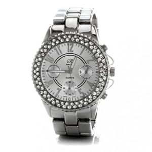 Bling Jewelry Inspired by Designer Mens Large Stainless Steel Diamond CZ Bling Metro Watch