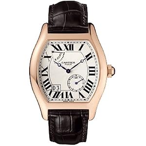 Cartier Tortue XL 8 Day Power Reserve Men's Watch Manual Wind 18K Rose Gold Silver Dial on Brown Leather Strap W1545851