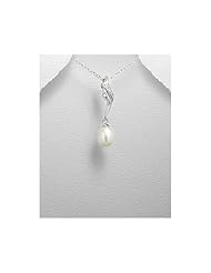 Jewelry Locker Sterling Silver and Cultured Freshwater Pearl Drop Pendant with CZs