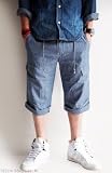【3168】 シャンブレークロップドパンツ シャンブレー デニム クロップド イージーパンツ 7分丈 ストライプ ヒッコリー カーゴパンツ ハーフパンツ マリンスタイル BEAT JIVE