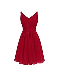 A-line V-neck Sleeveless Cocktail Short Ruched Chiffon/Polyester Evening Dress/Homecoming Dress/Prom Dress/Wedding Party Dress 