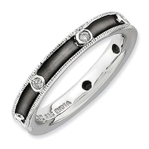 IceCarats Designer Jewelry Size 8 Sterling Silver Stackable Expressions Polished Diamond Antiqued Ring