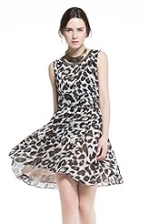 Sleeveless Leopard Print Chiffon/Polyester Summer  Dress
