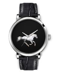SPRAWL Aanalog Fashion Series Silver Ladies Watches of Genuine Black Leather Strap,Unique Wrist Watch for Women Girls Designed with white Horse