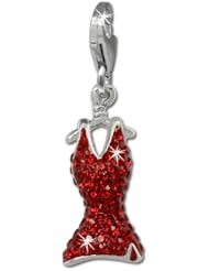 SilberDream Glitter Charm dress with red Czech crystals 925 Sterling Silver Charms Pendant with Lobster Clasp for Charms Bracelet, Necklace or Earring GSC520R