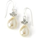 Silver Tone Crystal and Faux Pearl Tear Drop Earrings