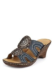 Footglove™ Original Leather Stitch & Stud Wedge Mule Shoes