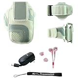 White Adjustable Deluxe Sportband / Workout Armband with Adaptable Neck Str ....