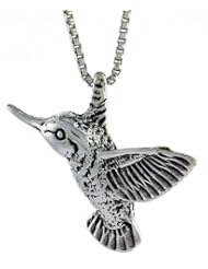 Sterling Silver Hummingbird Pendant, 3/4 inch (20 mm) Long.