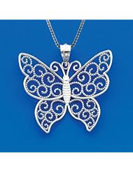 Sterling Silver Filigree Butterfly Necklace Pendant with Box Chain