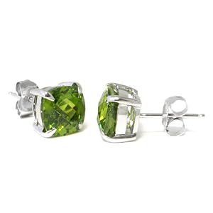 Sterling Silver 8MM Gemstone Peridot Stud Earrings