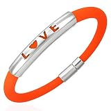 New Orange Rubber Bracelet with Stainless Steel Design, Length 20cms.