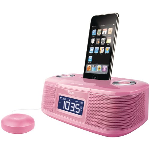 ILUV IMM153PNK IPOD DUAL ALARM CLOCK WITH BED SHAKER (PINK)