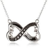 Sterling Silver Black and White Diamond Infinity Heart Pendant Necklace (1/10 cttw), 17"