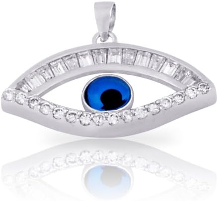 Protective Evil Eye Pendant in Sterling Silver with Round and Baguette Cubic Zirconia