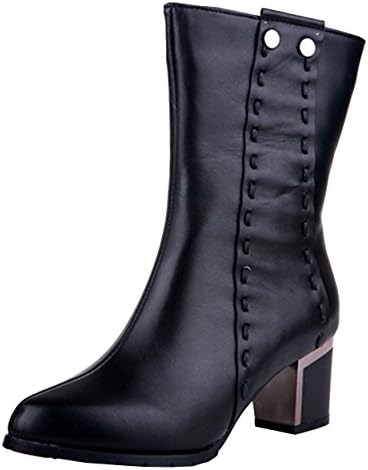 Boatweier Women's Fashion Pointed Toe Rivet Riding Short Boots 41EU Black