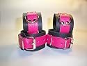 PINK AND BLACK LEATHER WRIST AND ANKLE CUFFS RESTRAINTS RESTRAINT HAND CUFFS BONDAGE